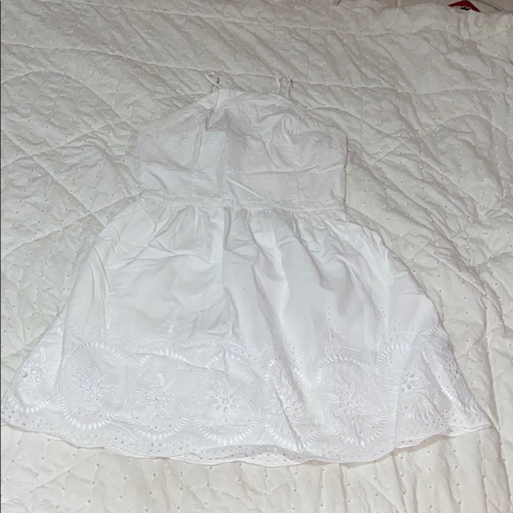 white halter neck eyelet dress